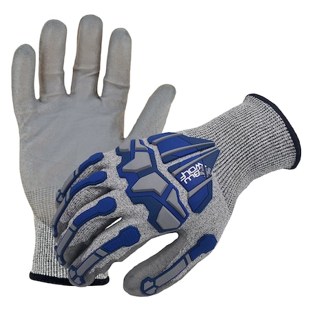 Bluwolf 18 Ga. ANSI A4 Cut Resistant Gloves, PU Palm Coating, TPR Knuckle & Finger Guards, 2XL